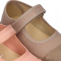 New Cotton canvas Mary Jane shoes with toe cap.