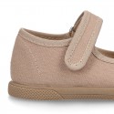 New Cotton canvas Mary Jane shoes with toe cap.