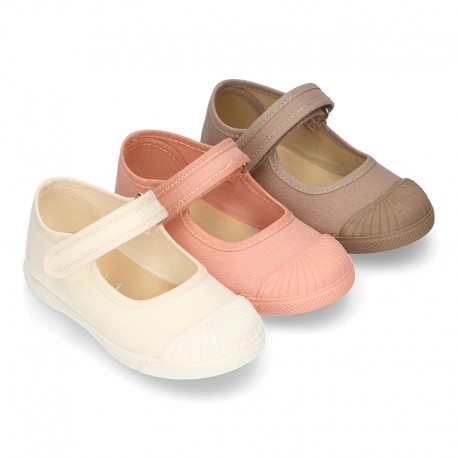 Cotton canvas Mary Jane shoes with toe cap. TK079 | OkaaSpain