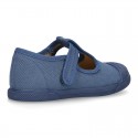 New Cotton canvas T-Strap shoes with toe cap and velcro strap.