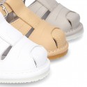 New Soft nappa leather sandals T-strap style for baby boys with design semi closed.