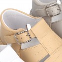 New Soft nappa leather sandals T-strap style for baby boys with design semi closed.