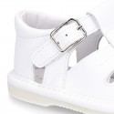 New Soft nappa leather sandals T-strap style for baby boys with design semi closed.