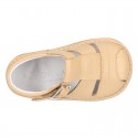 New Soft nappa leather sandals T-strap style for baby boys with design semi closed.