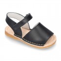 Baby Menorquina sandal shoes with hook and loop strap in nappa leather.