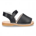 Baby Menorquina sandal shoes with hook and loop strap in nappa leather.