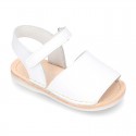 Baby Menorquina sandal shoes with hook and loop strap in nappa leather.