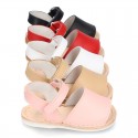 Baby Menorquina sandal shoes with hook and loop strap in nappa leather.