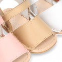 Baby Menorquina sandal shoes with hook and loop strap in nappa leather.