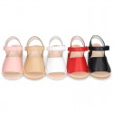 Baby Menorquina sandal shoes with hook and loop strap in nappa leather.