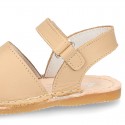 Baby Menorquina sandal shoes with hook and loop strap in nappa leather.