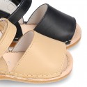 Baby Menorquina sandal shoes with hook and loop strap in nappa leather.