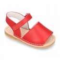 Baby Menorquina sandal shoes with hook and loop strap in nappa leather.