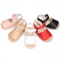 Baby Menorquina sandal shoes with hook and loop strap in nappa leather.