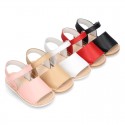 Baby Menorquina sandal shoes with hook and loop strap in nappa leather.