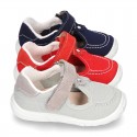 New combined sandal shoes BOAT SHOES style with velcro strap, toe cap and counter.