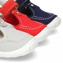 New combined sandal shoes BOAT SHOES style with velcro strap, toe cap and counter.