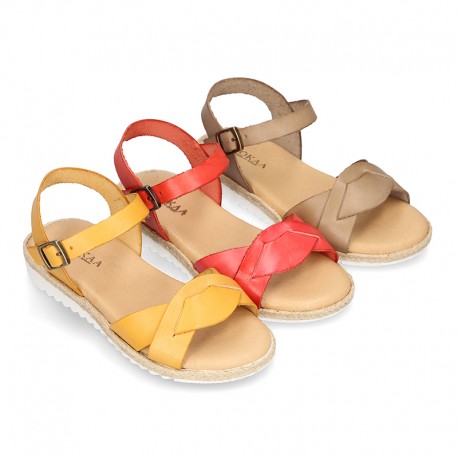 New Cowhide leather Braided sandal shoes for toddler girls.