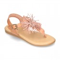 New Cowhide leather sandal shoes with POMPON design for toddler girls.