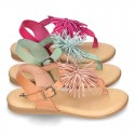 New Cowhide leather sandal shoes with POMPON design for toddler girls.