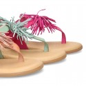 New Cowhide leather sandal shoes with POMPON design for toddler girls.