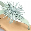 New Cowhide leather sandal shoes with POMPON design for toddler girls.