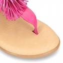 New Cowhide leather sandal shoes with POMPON design for toddler girls.