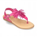 New Cowhide leather sandal shoes with POMPON design for toddler girls.