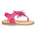 New Cowhide leather sandal shoes with POMPON design for toddler girls.