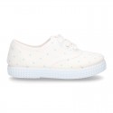 Cotton Canvas bamba type shoes with sweet little dots print.