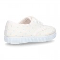 Cotton Canvas bamba type shoes with sweet little dots print.