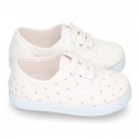 Cotton Canvas bamba type shoes with sweet little dots print.