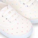 Cotton Canvas bamba type shoes with sweet little dots print.