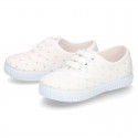 Cotton Canvas bamba type shoes with sweet little dots print.