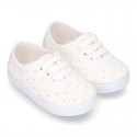 Cotton Canvas bamba type shoes with sweet little dots print.