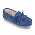 Suede leather Moccasin shoes with FRINGED design.