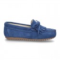 Suede leather Moccasin shoes with FRINGED design.