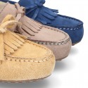 Suede leather Moccasin shoes with FRINGED design.