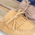 Suede leather Moccasin shoes with FRINGED design.