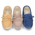 Suede leather Moccasin shoes with FRINGED design.