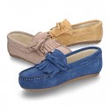 Suede leather Moccasin shoes with FRINGED design.