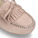 Suede leather Moccasin shoes with FRINGED design.