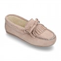 Suede leather Moccasin shoes with FRINGED design.