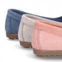 Indian style Moccasin shoes with bows in suede leather for girls.