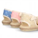 Laces Cotton Canvas Valenciana style espadrille shoes with little dots.