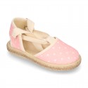 Laces Cotton Canvas Valenciana style espadrille shoes with little dots.