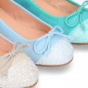 New GLITTER Soft suede leather ballet flats with adjustable ribbon.