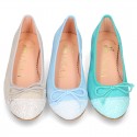 New GLITTER Soft suede leather ballet flats with adjustable ribbon.