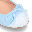 New GLITTER Soft suede leather ballet flats with adjustable ribbon.