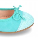 New GLITTER Soft suede leather ballet flats with adjustable ribbon.